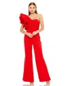 Mac Duggal One Shoulder Ruffle Detail Flare Pant Jumpsuit In Red