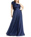 Mac Duggal Plus Size Chiffon Ruffle One-shoulder Gown In Midnight