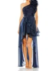 Mac Duggal One Shoulder Ruffle Hi-lo Gown In Midnight In Blue