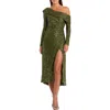 Mac Duggal One Shoulder Sequin Long Sleeve Midi Dress In Green