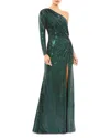 Mac Duggal 12501 Long Formal One Shoulder Dress In Bottle Green