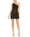 Mac Duggal One Shoulder Sheer Embellished Dress In Black