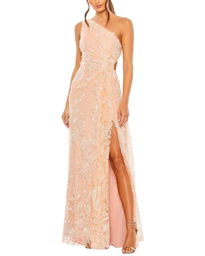 Mac Duggal One Shoulder Side Cut Embellished Gown In Pink