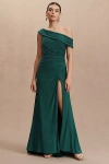 Mac Duggal One-shoulder Side-slit Column Gown In Green