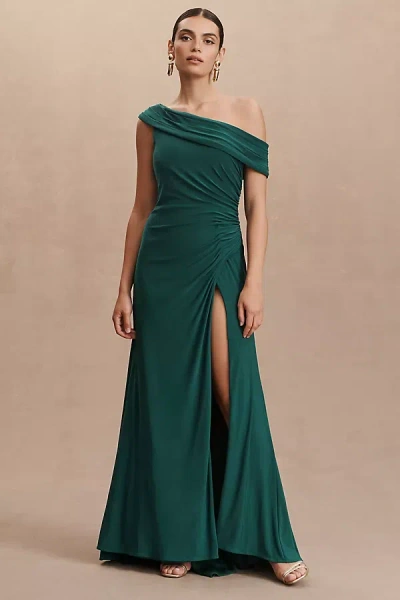 Mac Duggal One-shoulder Side-slit Column Gown In Green
