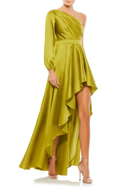 Mac Duggal Ieena High-low One-shoulder Gown In Chartreuse