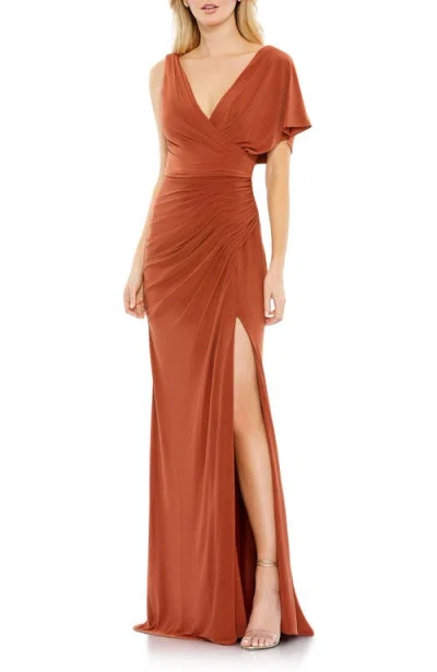 MAC DUGGAL MAC DUGGAL ONE SHOULDER SLEEVE SCOOP BACK JERSEY GOWN