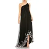 Mac Duggal One Shoulder Trapeze Embellished High Low Gown In Black