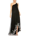 Mac Duggal One Shoulder Trapeze Embellished High Low Gown In Black