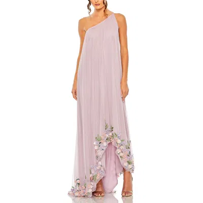 Mac Duggal One Shoulder Trapeze Embellished High Low Gown In Orchid Multi