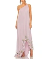 Mac Duggal One Shoulder Trapeze Embellished High Low Gown In Orchid Multi