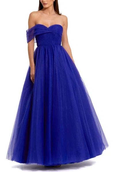 Mac Duggal One Side Off The Shoulder Bustier Ball Gown In Cobalt