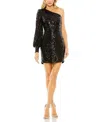 Mac Duggal One Sleeve Sequin Mini Dress In Black