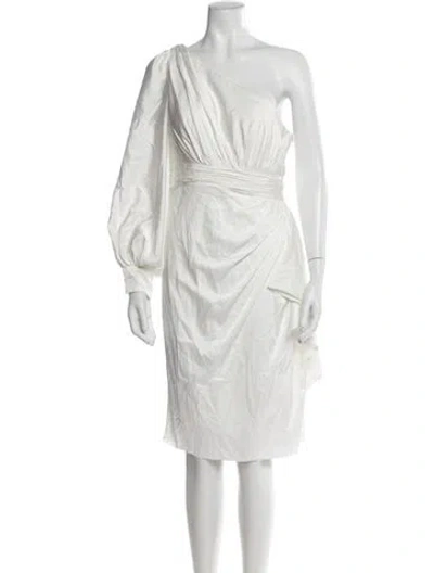 Pre-owned Mac Duggal One-shoulder Knee-length Dress In Neutral