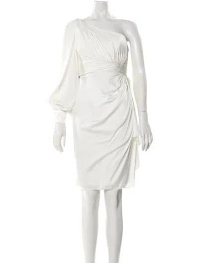 Pre-owned Mac Duggal One-shoulder Knee-length Dress W/ Tags In White