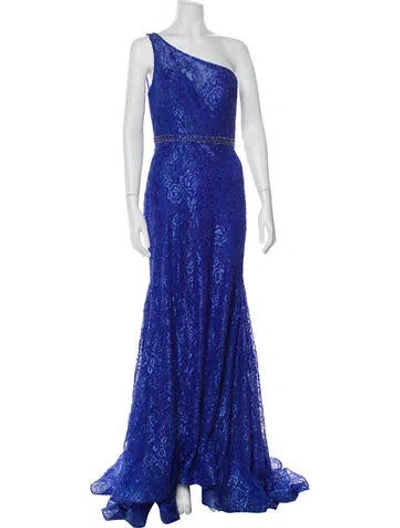 Pre-owned Mac Duggal One-shoulder Long Dress In Blue
