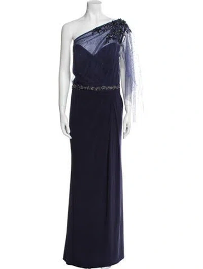 Pre-owned Mac Duggal One-shoulder Long Dress In Blue