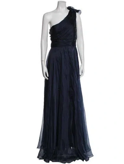 Pre-owned Mac Duggal One-shoulder Long Dress In Blue