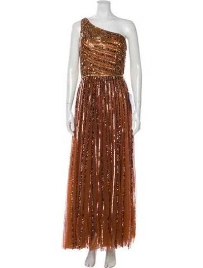 Pre-owned Mac Duggal One-shoulder Long Dress In Brown