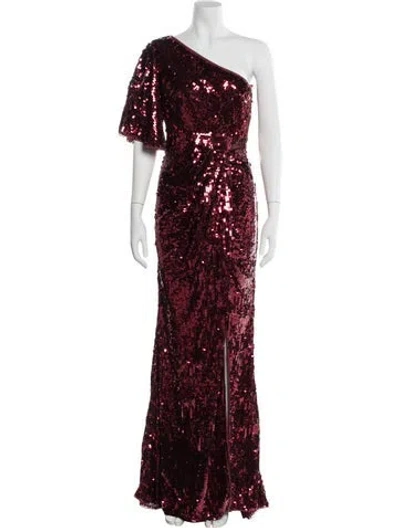 Pre-owned Mac Duggal One-shoulder Long Dress In Burgundy
