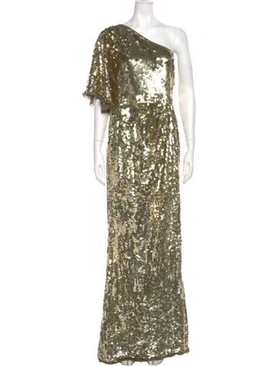 Pre-owned Mac Duggal One-shoulder Long Dress In Gold