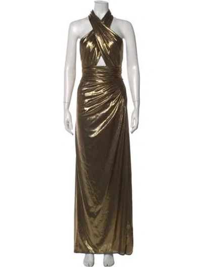 Pre-owned Mac Duggal One-shoulder Long Dress In Gold
