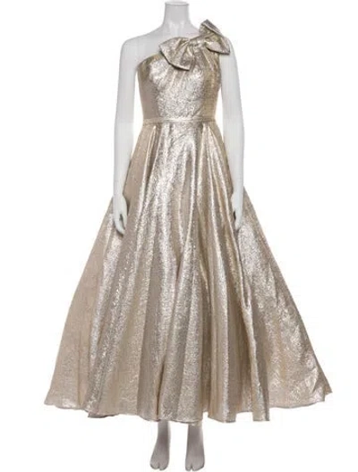 Pre-owned Mac Duggal One-shoulder Long Dress In Gold