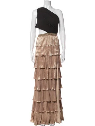 Pre-owned Mac Duggal One-shoulder Long Dress In Gold