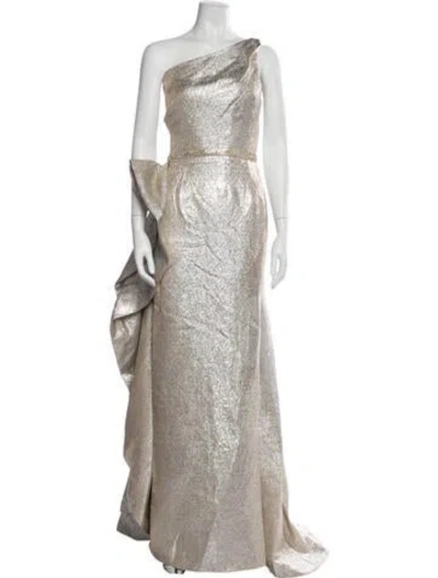 Pre-owned Mac Duggal One-shoulder Long Dress In Gold