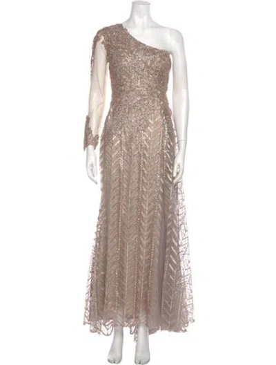 Pre-owned Mac Duggal One-shoulder Long Dress In Neutral