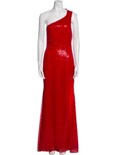 Pre-owned Mac Duggal One-shoulder Long Dress In Red