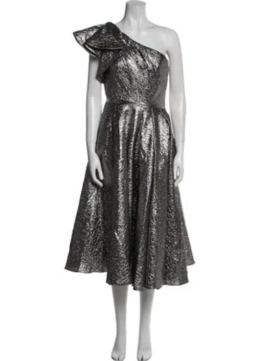 Pre-owned Mac Duggal One-shoulder Long Dress In Silver