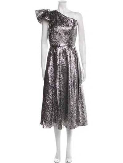 Pre-owned Mac Duggal One-shoulder Long Dress In Silver
