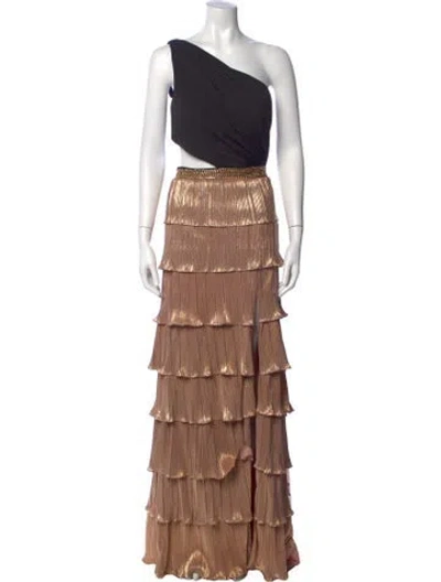 Pre-owned Mac Duggal One-shoulder Long Dress W/ Tags In Black/gold
