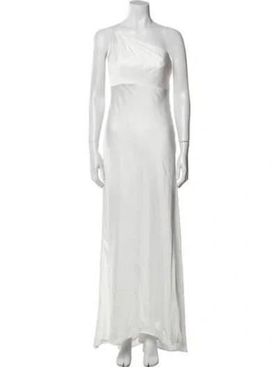 Pre-owned Mac Duggal One-shoulder Long Dress In White