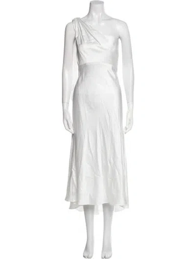 Pre-owned Mac Duggal One-shoulder Long Dress In White