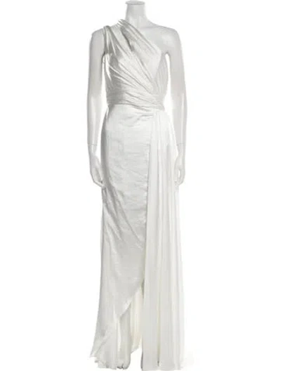 Pre-owned Mac Duggal One-shoulder Long Dress In White