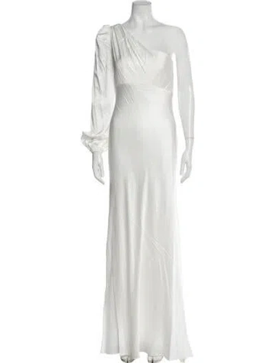 Pre-owned Mac Duggal One-shoulder Long Dress In White