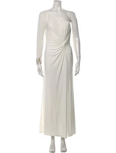 Pre-owned Mac Duggal One-shoulder Long Dress In White