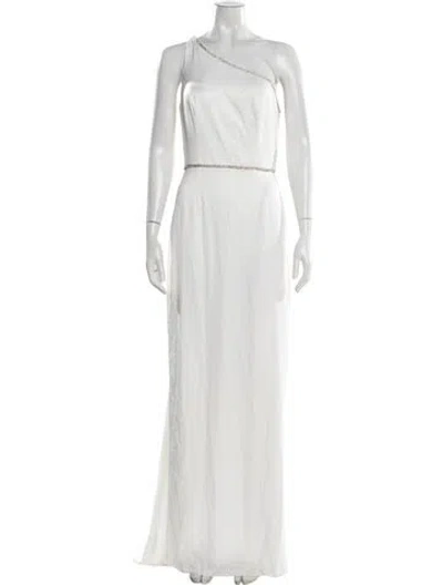Pre-owned Mac Duggal One-shoulder Long Dress In White