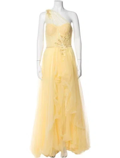 Pre-owned Mac Duggal One-shoulder Long Dress In Yellow