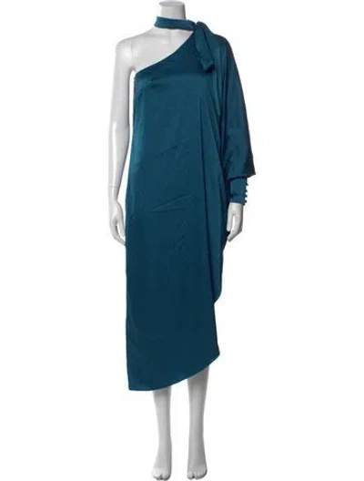 Pre-owned Mac Duggal One-shoulder Midi Length Dress In Blue