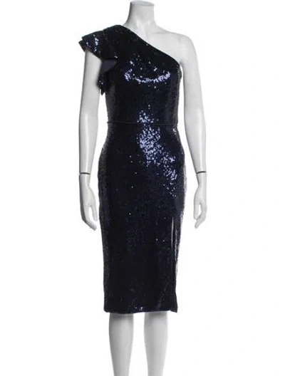 Pre-owned Mac Duggal One-shoulder Midi Length Dress In Blue