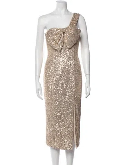 Pre-owned Mac Duggal One-shoulder Midi Length Dress In Neutral