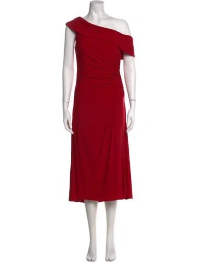 Pre-owned Mac Duggal One-shoulder Midi Length Dress In Red