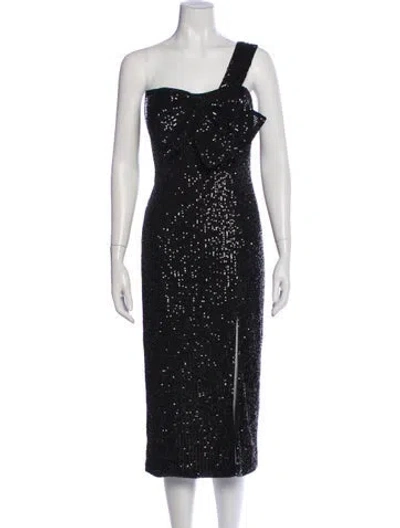 Pre-owned Mac Duggal One-shoulder Midi Length Dress W/ Tags In Black