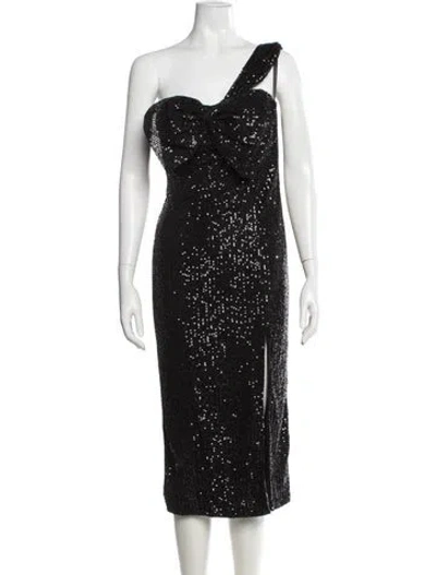 Pre-owned Mac Duggal One-shoulder Midi Length Dress W/ Tags In Black