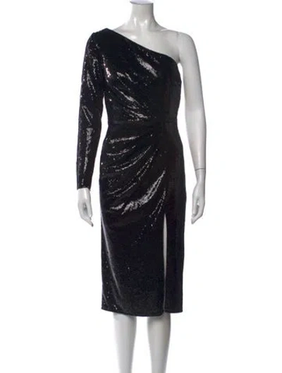 Pre-owned Mac Duggal One-shoulder Midi Length Dress W/ Tags In Black
