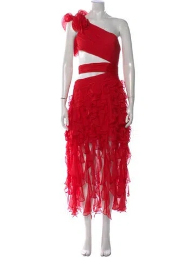 Pre-owned Mac Duggal One-shoulder Midi Length Dress W/ Tags In Red