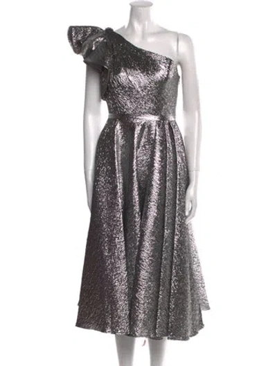 Pre-owned Mac Duggal One-shoulder Midi Length Dress W/ Tags In Silver